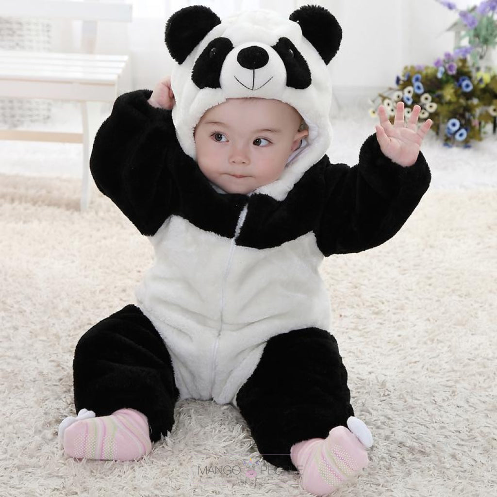 Cute Panda Flannel Hooded Romper for Babies Kids Onesie Mango People International 