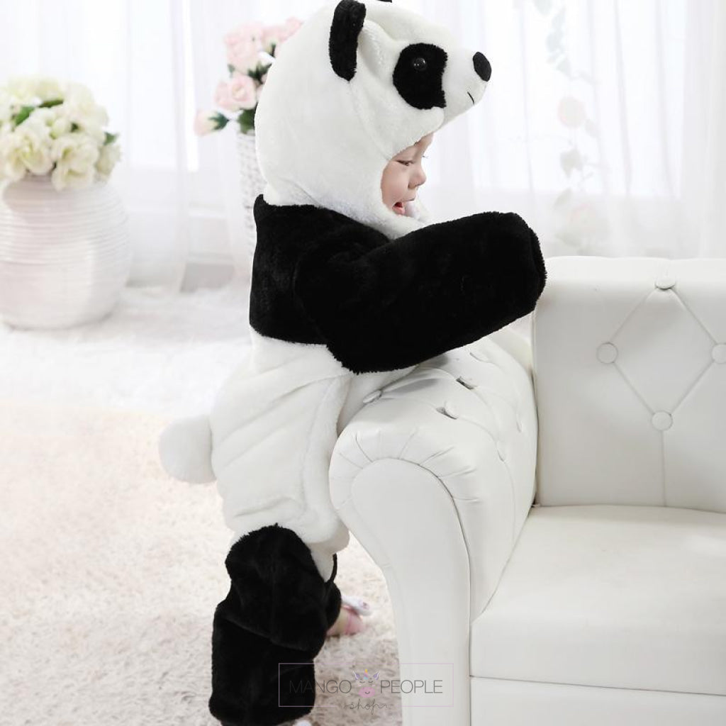 Cute Panda Flannel Hooded Romper for Babies Kids Onesie Mango People International 