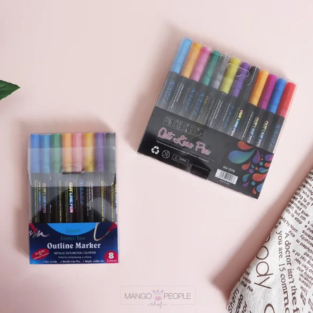 Dual- Line Marker Pen Highlighter [12 Colors] Stationery