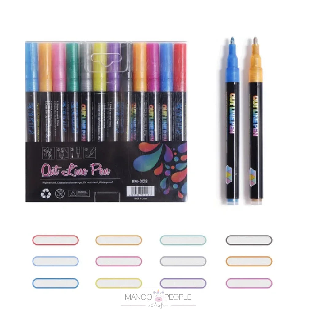 Dual- Line Marker Pen Highlighter [12 Colors] Stationery