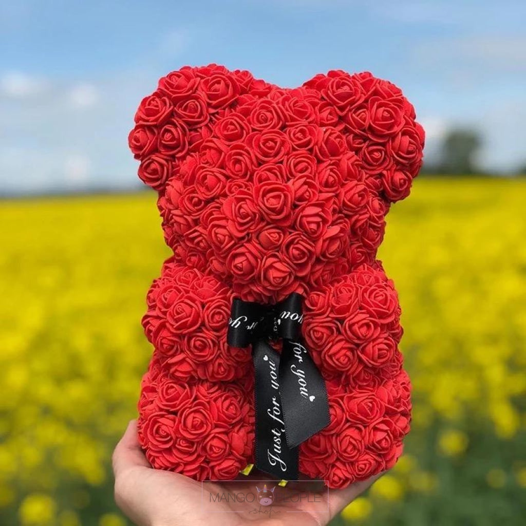 Eternity Red Roses Teddy Bear 25cm Forever Flowers Mango People Flowers With Ribbon 