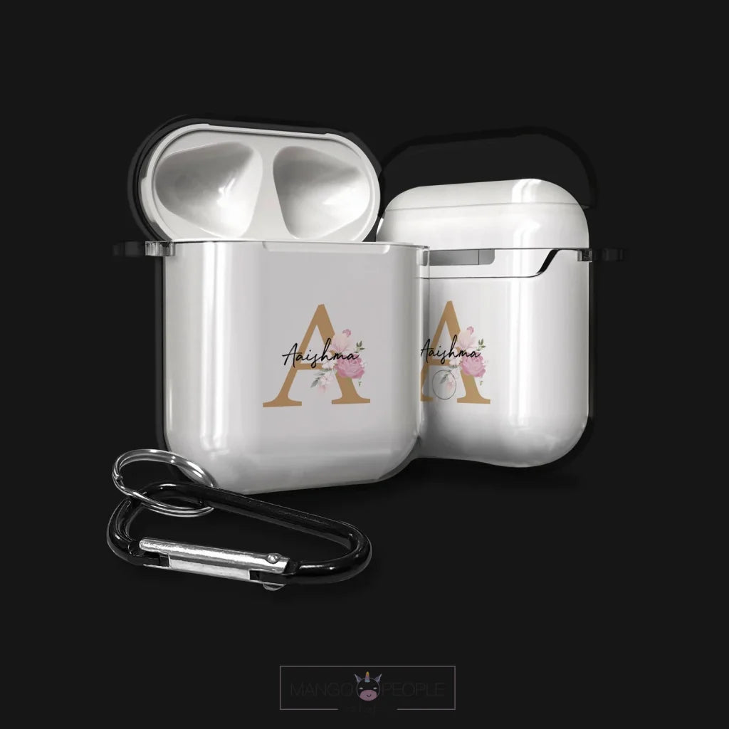 Floral Initials Airpods Case With Keychain 1 / 2 Airpods