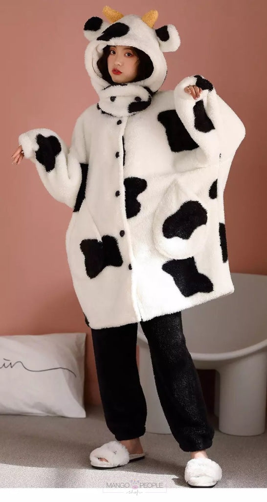 Fluffy Cow Print Stylish Long Coat Coats & Jackets Mango People Factory 