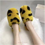Load image into Gallery viewer, Furry Leopard Print Slippers - Yellow Plush Slippers Mango People Local 
