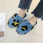 Load image into Gallery viewer, Furry Leopard Print Slippers - Blue Plush Slippers Mango People International 
