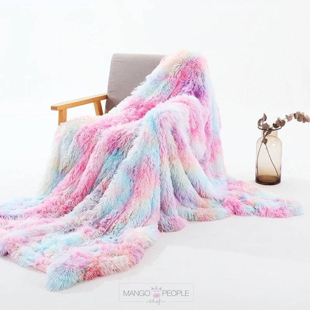 Fuzzy Rainbow Blanket/Throw Fur Blanket Mango People Factory 