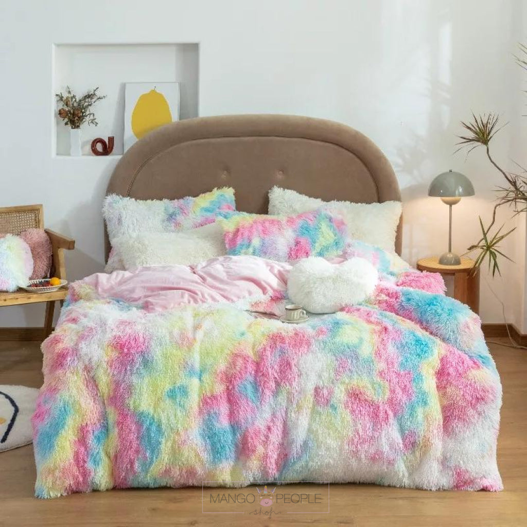 Fuzzy Rainbow Blanket/Throw Fur Blanket Mango People Factory 