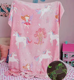 Load image into Gallery viewer, Glow In The Dark Blanket/Throw 127 X 152Cms / Pink Unicorn Blanket/ Throw
