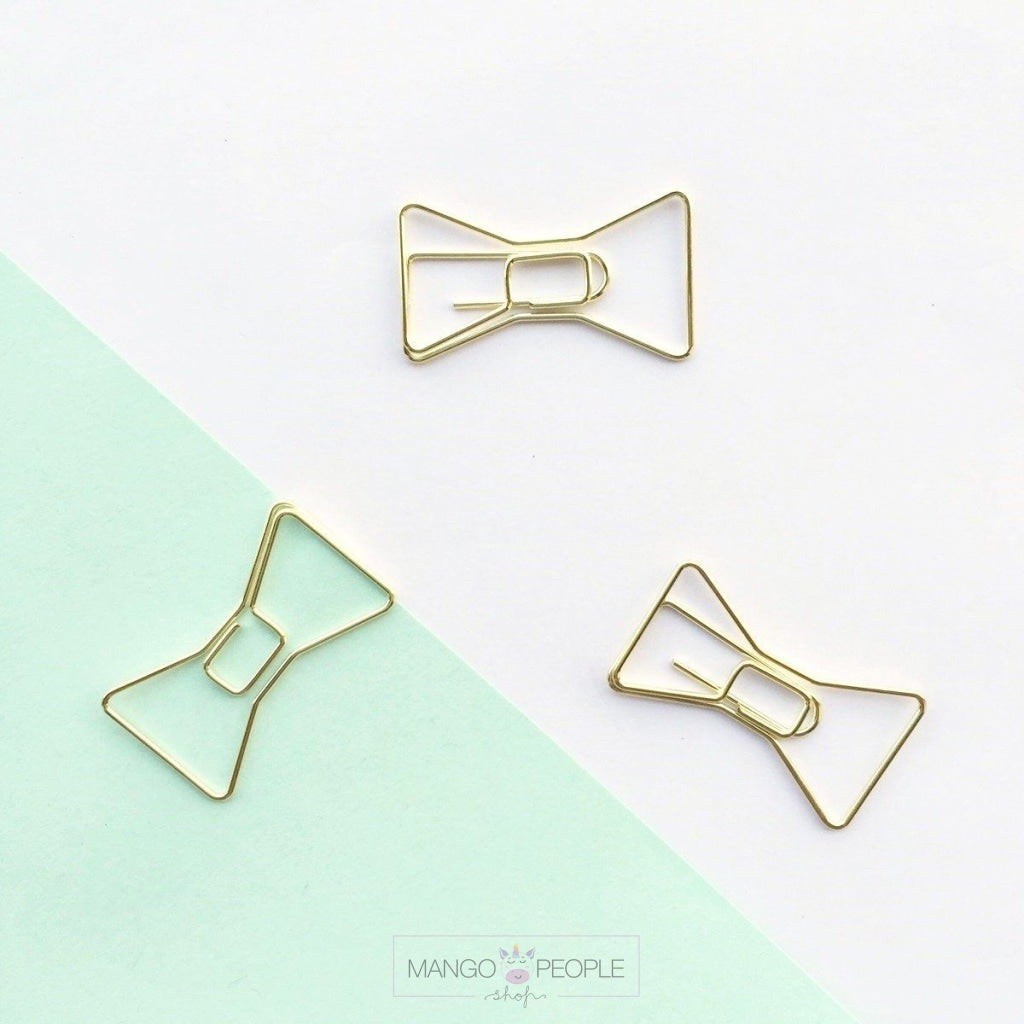 Gold Ribbon Bow Paper Clip- Set of 8 Stationery Supple Room 