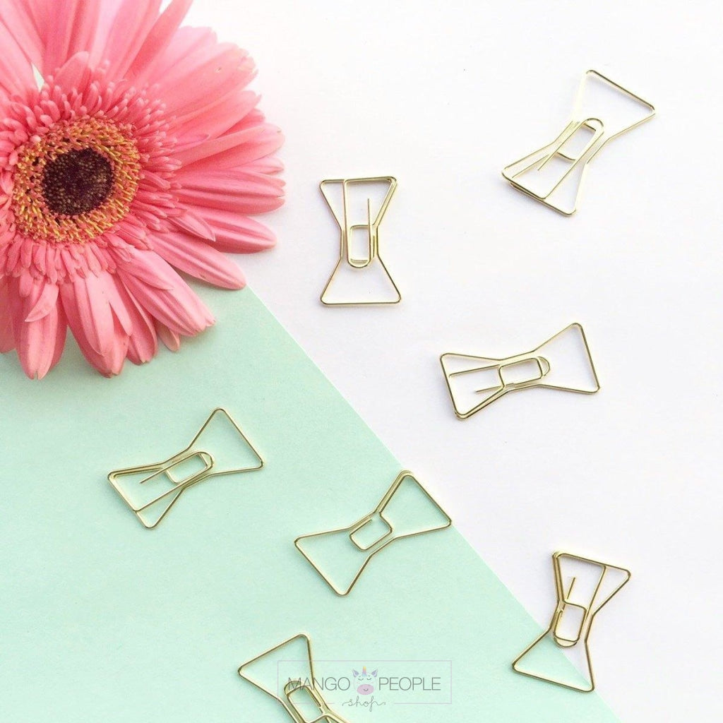 Gold Ribbon Bow Paper Clip- Set of 8 Stationery Supple Room 