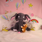 Load image into Gallery viewer, Plush Grey Soft Toy Elephant With A Cute Monkey On The Trunk
