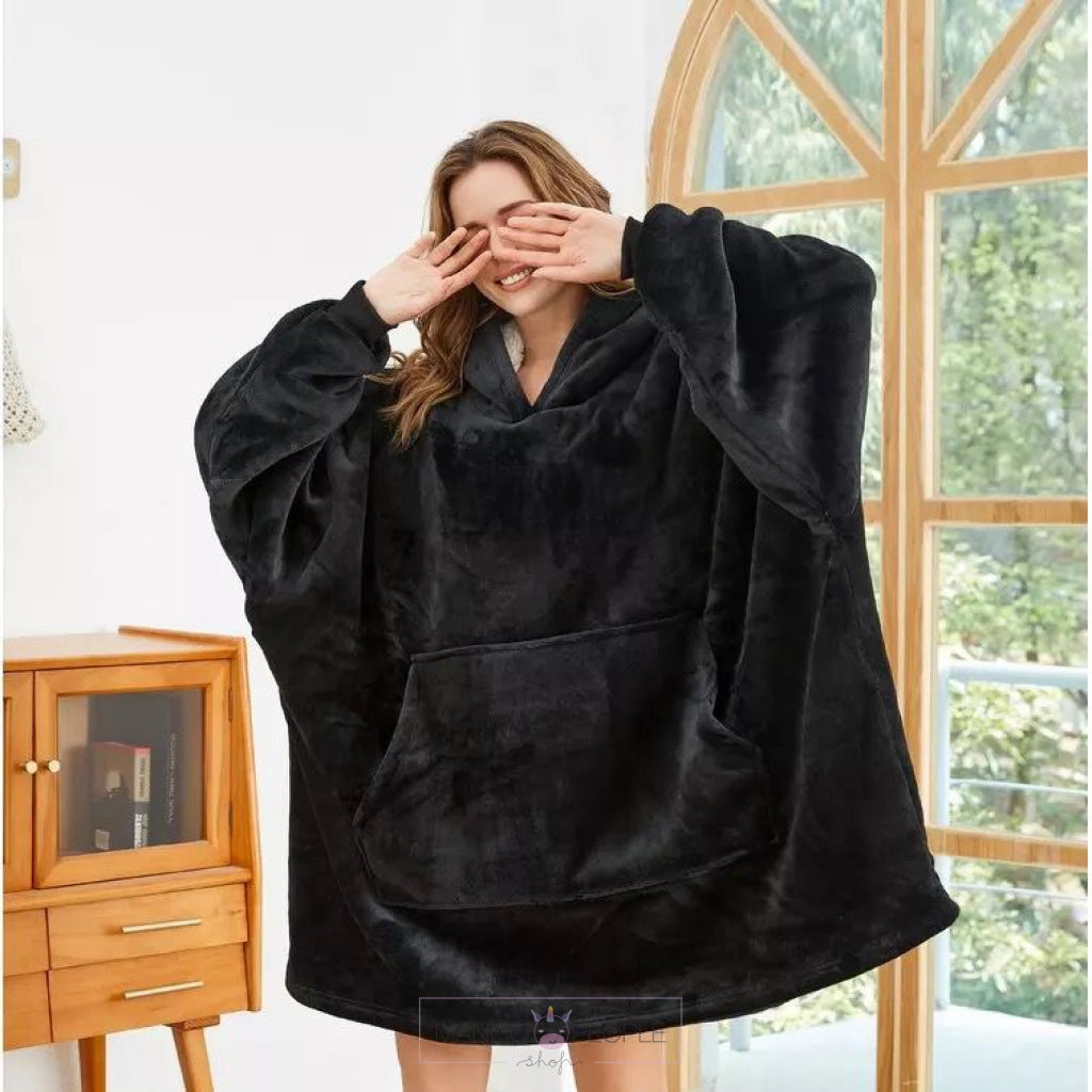 Hooded Blanket Sweatshirt-One Size Fits All Black Oversized Sweatshirts