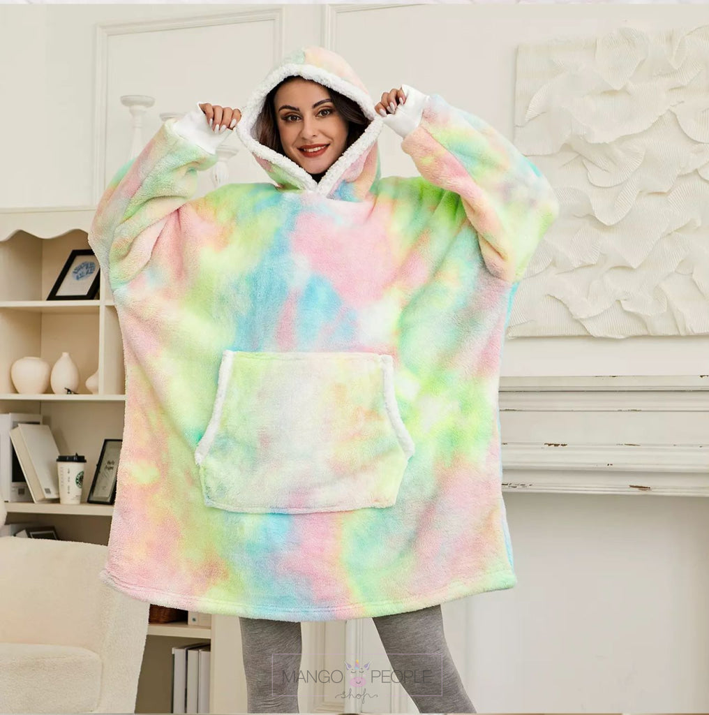 Hooded Blanket Sweatshirt-One Size Fits All Rainbow Oversized Sweatshirts