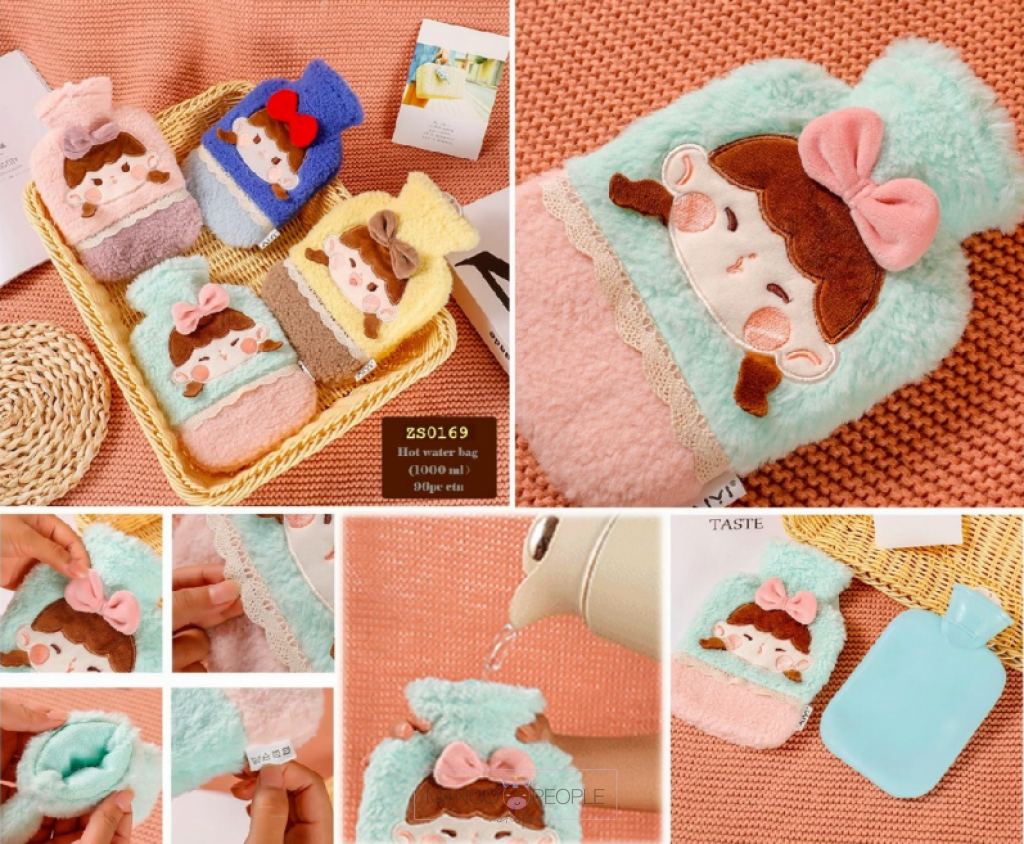 Hot Water Bottle Bag With Cute Girl Design Soft Cover - 1000Ml