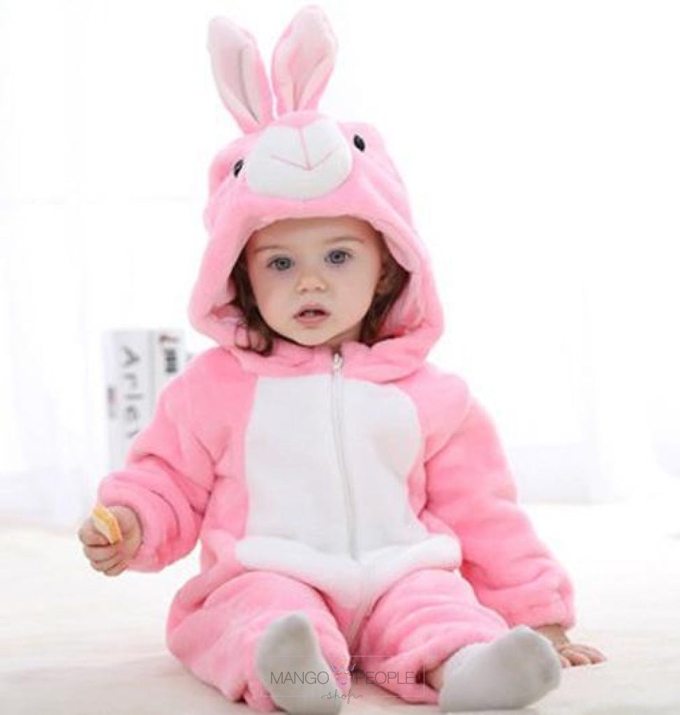 Lovely Bunny Flannel Hooded Romper for Babies Kids Onesie Mango People Local 0-3 M Pink 
