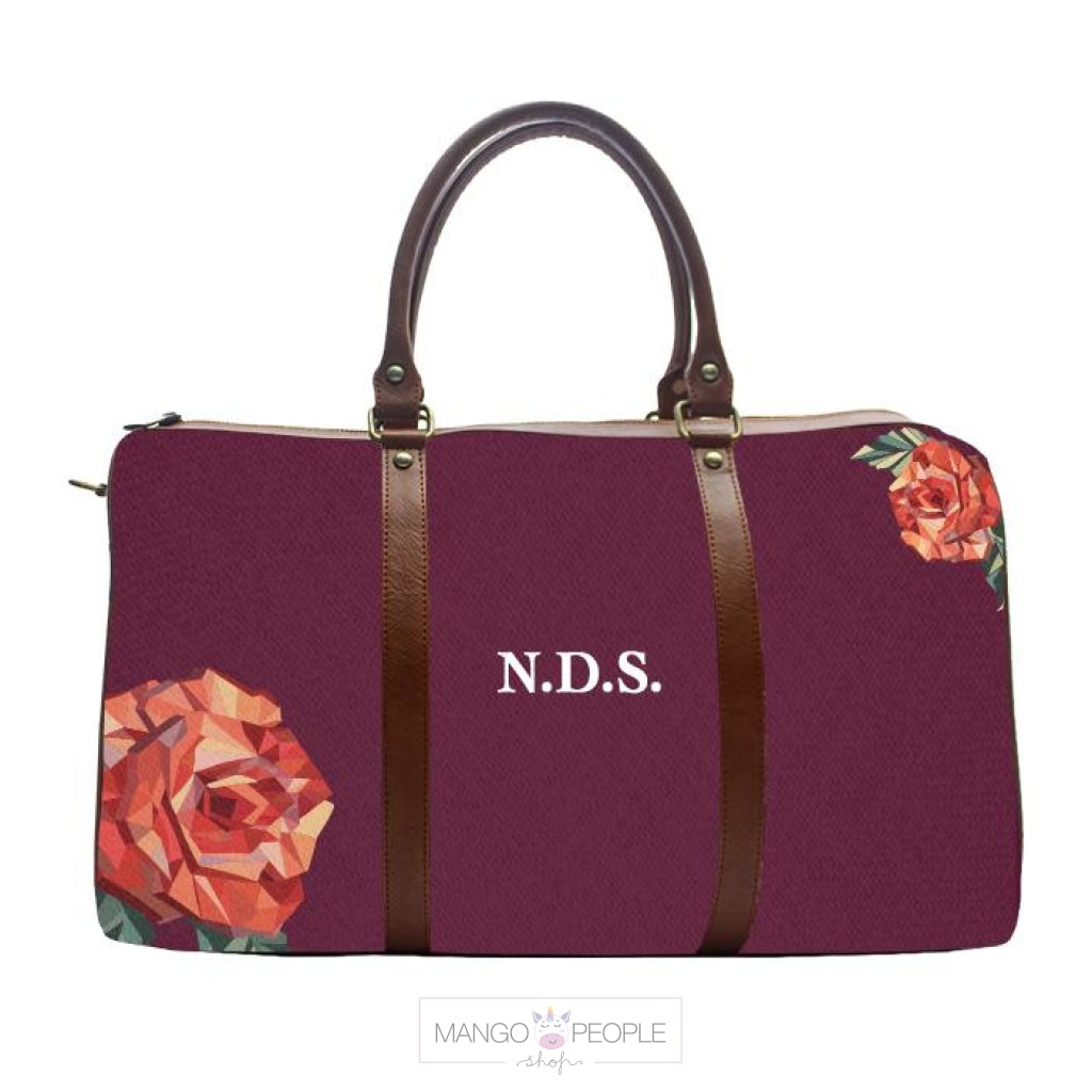 Monogram Personalised Rose Pattern - Maroon - Duffle Bag Duffle Bag UrbanHand Brown 