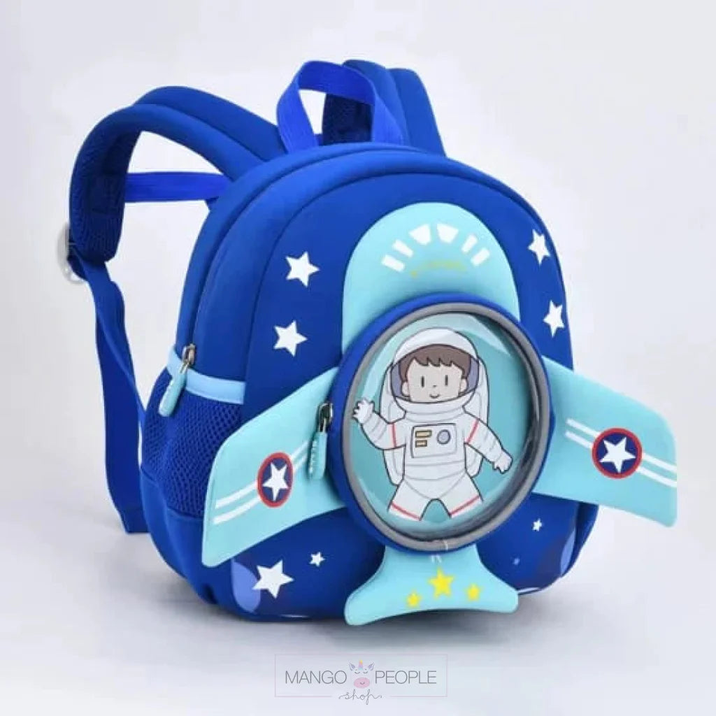Cute Space Theme Astronaut Design Fancy Backpack For Kindergarten Kids Light Blue- Dark Blue Kids