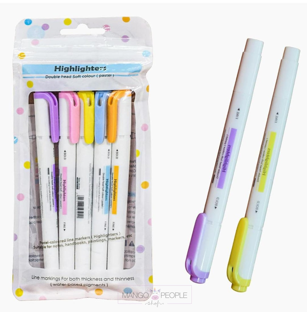 Pack Of 5 Double Head Pastel Colored Highlighter Pen Set Markers And Highlighters