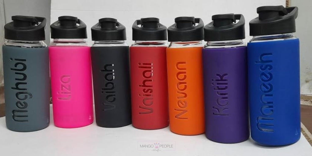 Personalized Glass Bottle with Silicone Sleeve 550ml HOME PEBBELLIFEWARE 