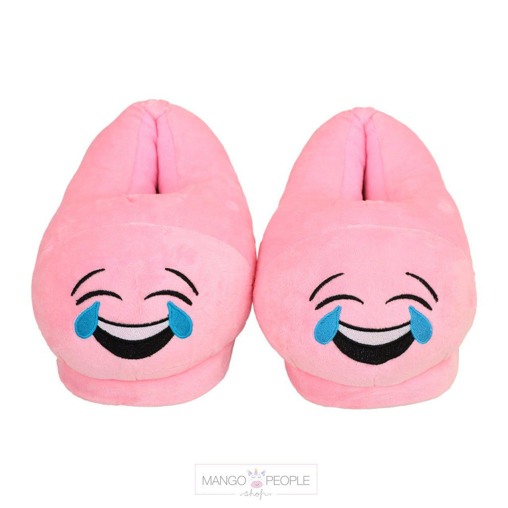 Pink Emoji Plush Slippers Mango People Local Laughing 