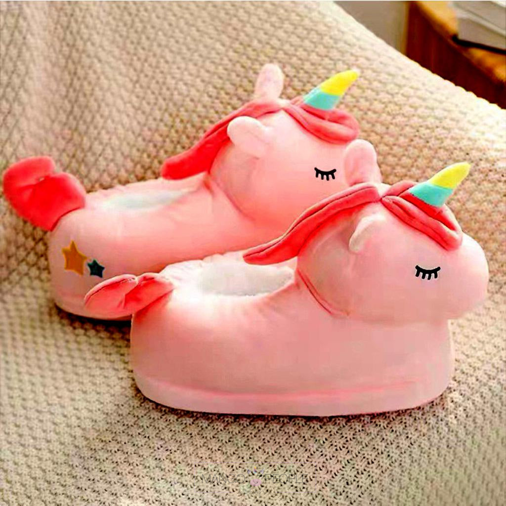 Pink Unicorn Cartoon Character Funny Plush Shoes