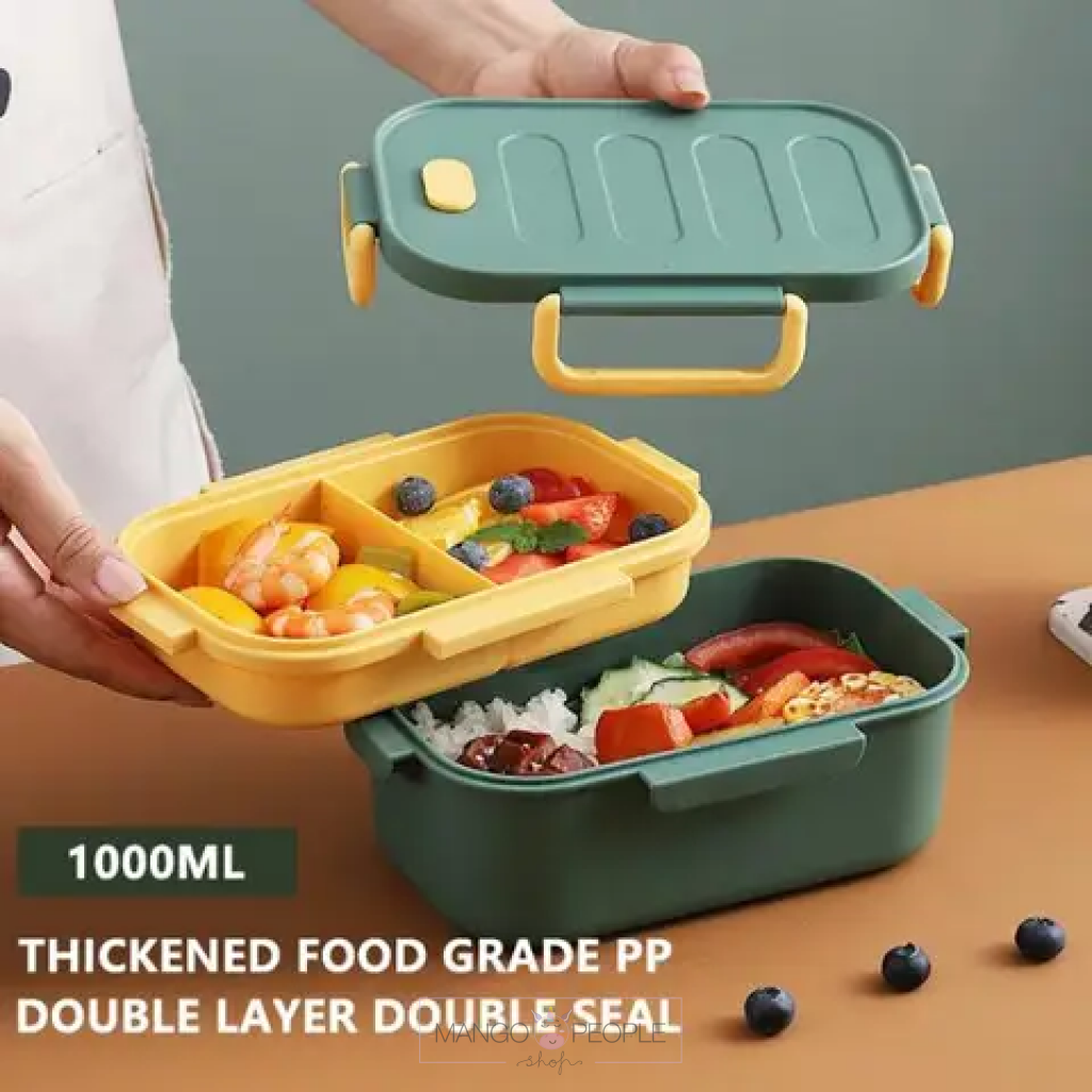 Plastic Grid Two - Layer Rectangular Lunch Box - 1000Ml
