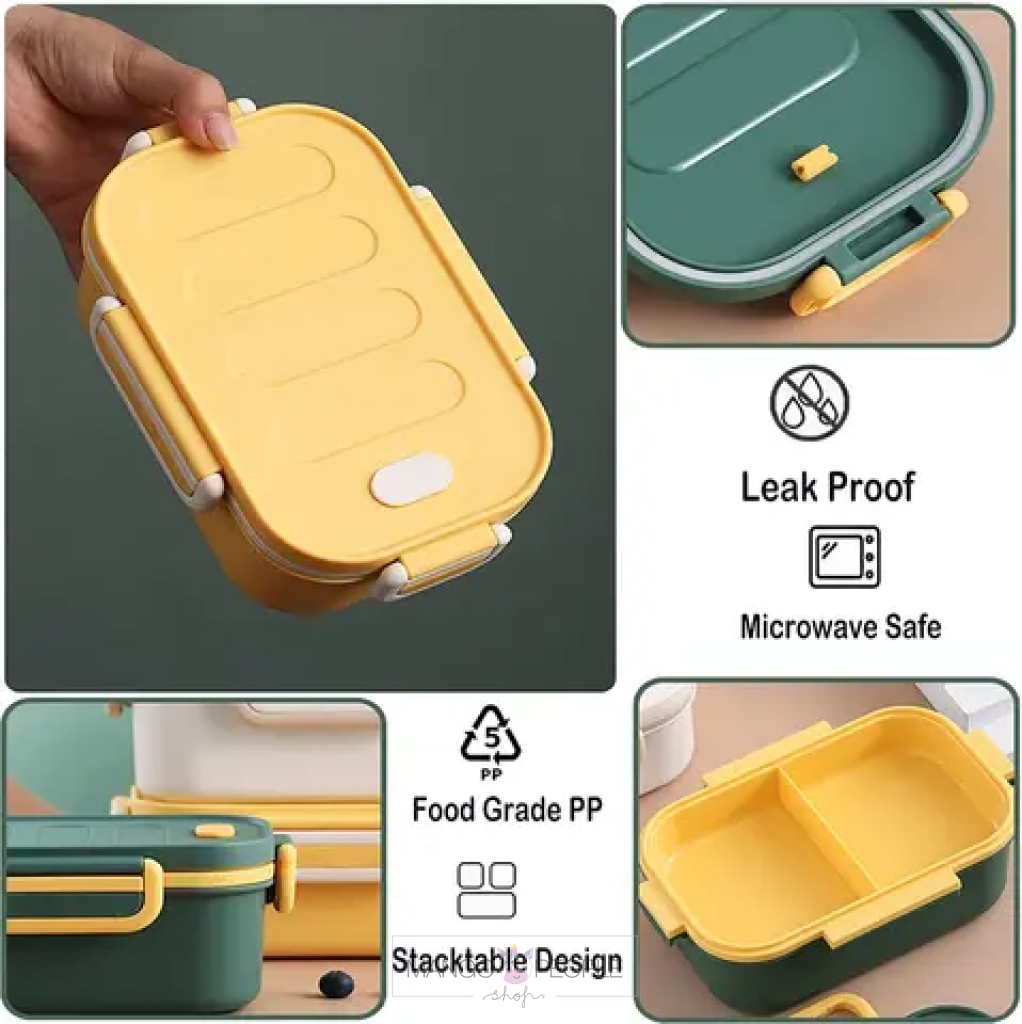 Plastic Grid Two - Layer Rectangular Lunch Box - 1000Ml