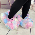 Load image into Gallery viewer, Plush Teddy Bear Slippers Rainbow
