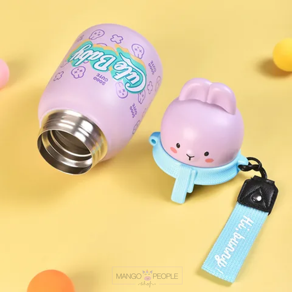 Rabbit Design Stainless Steel Water Bottle With Strap - 350Ml