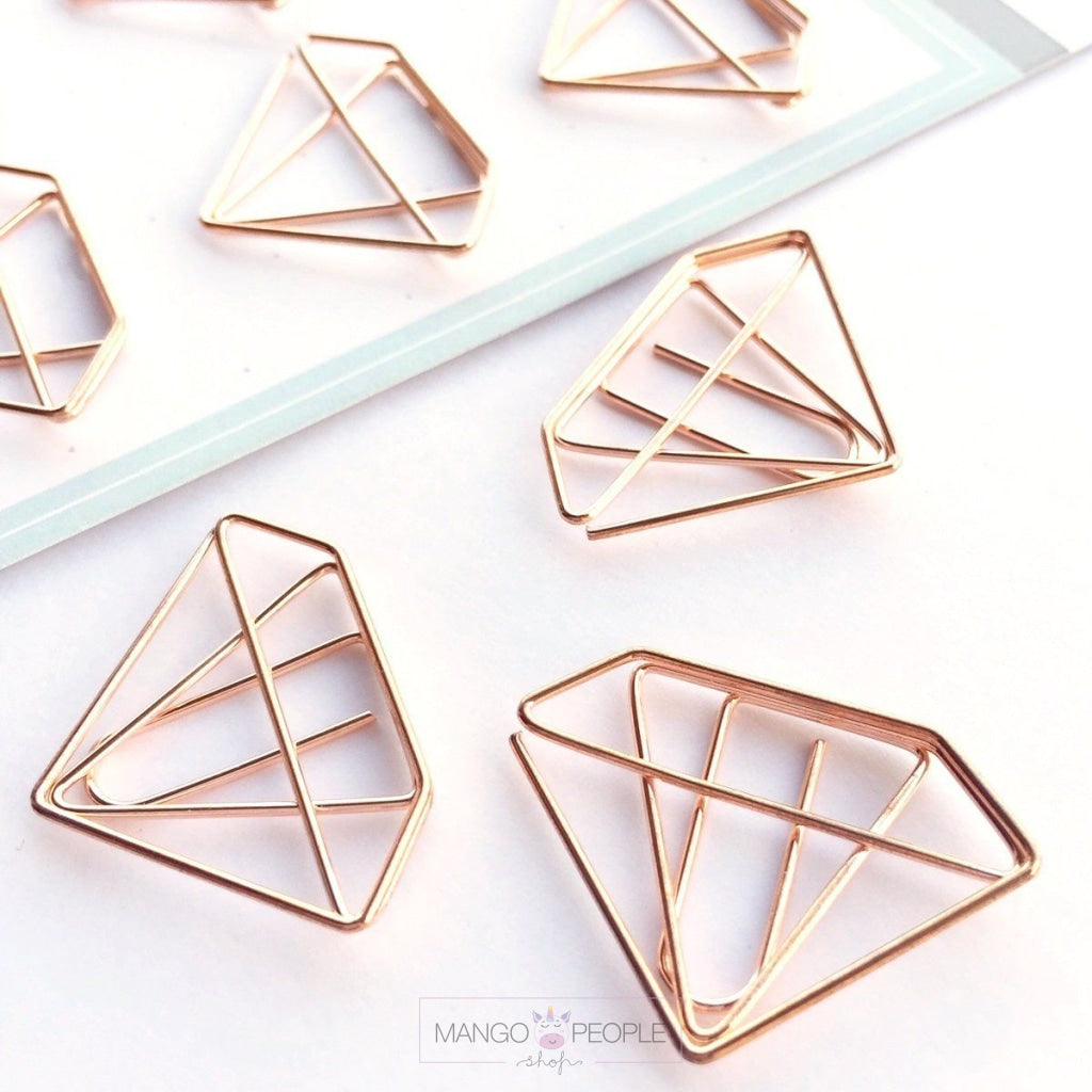 Rose Gold Diamond Paper Clip- Set of 8 Stationery Supple Room 