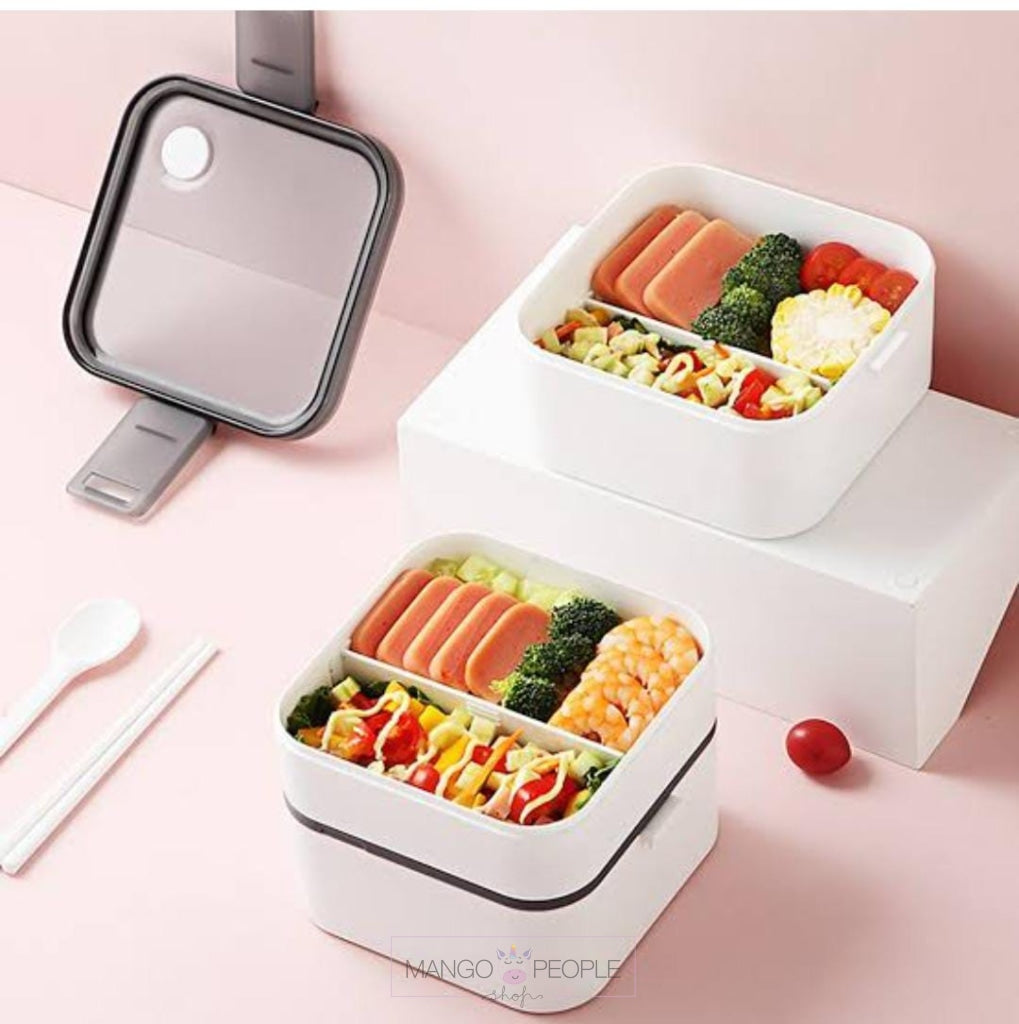 Double Compartment Lunch Box With Spoon - 850Ml Decker