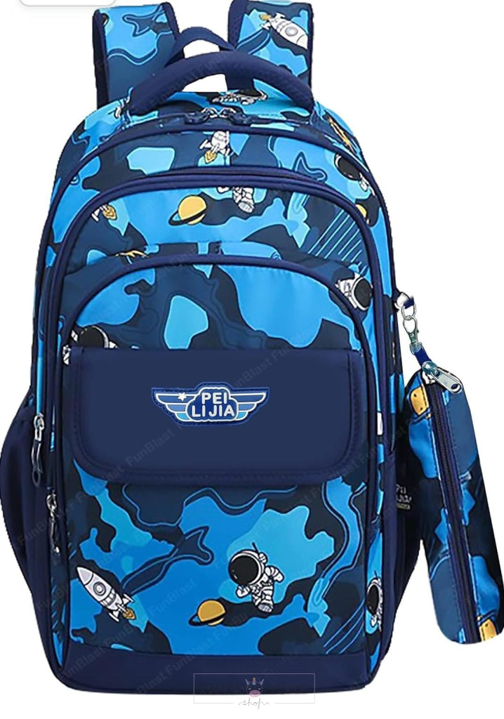 Space Print Backpack For School And College Kids Blue Backpack
