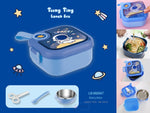 Load image into Gallery viewer, Space/Unicorn/Dino/Duck Printed Square Kids Lunch Box With Spoon And Scissor Tiffin
