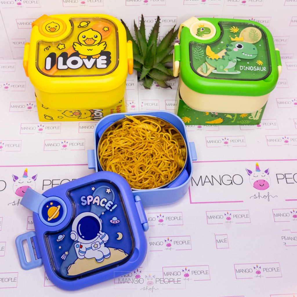 Space/Unicorn/Dino/Duck Printed Square Kids Lunch Box With Spoon And Scissor- 750 Ml Tiffin