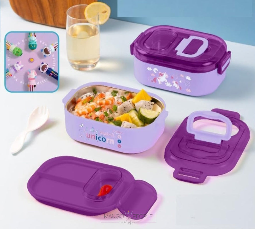 Themed Stainless Steel Lunch Box - 700Ml With Complimentary Gift And Mobile Holder On The Lid