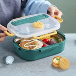 Load image into Gallery viewer, Two Grid Stainless Steel Lunch Box With Spoon Fork And Chopsticks -900Ml Tiffin
