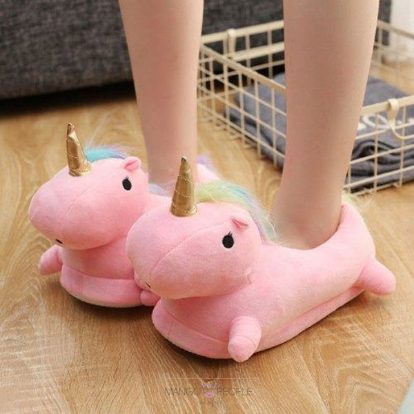 Unicorn Rainbow Plush Slippers - Pink Plush Slippers Mango People Local 