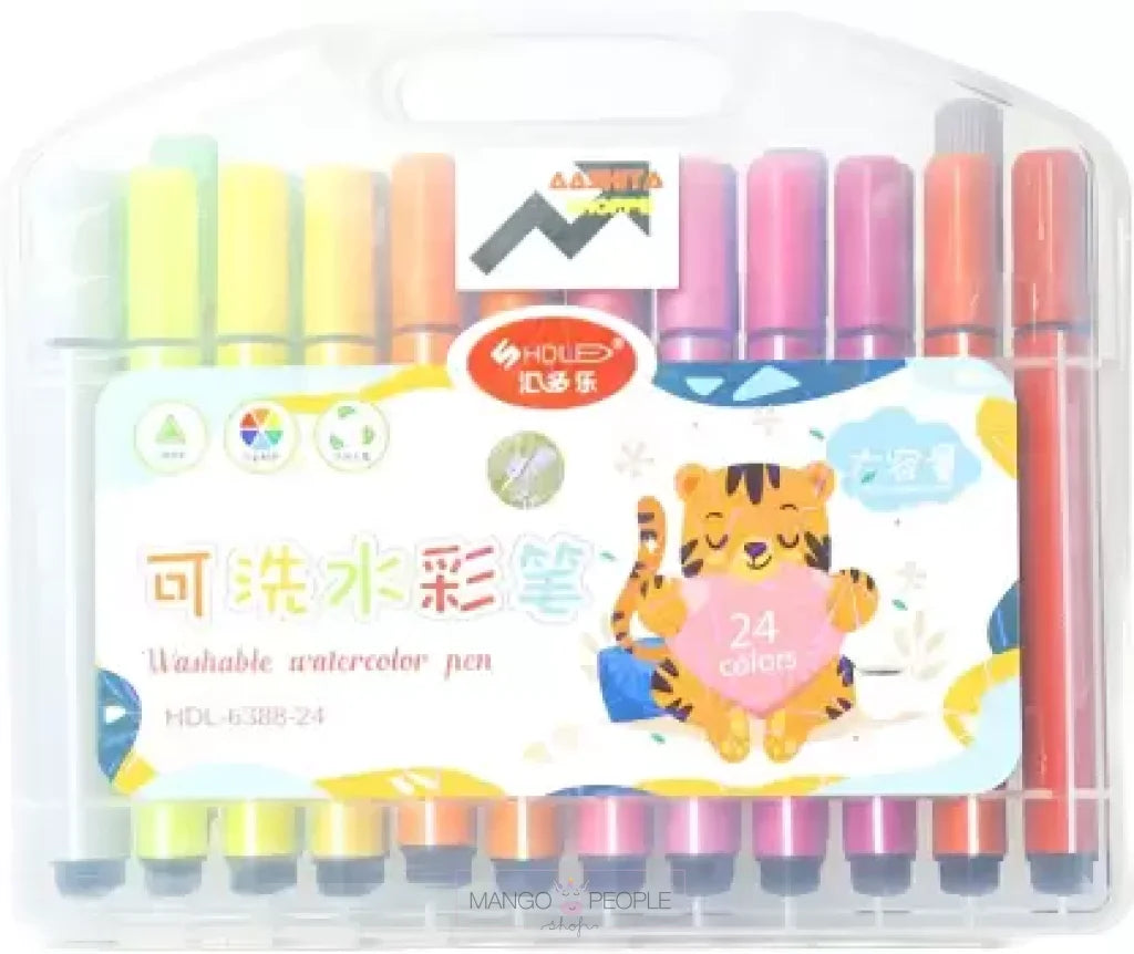 Washable 24 Shades Watercolor Pens Set Coloring Kit For Drawing And Craft Markers Highlighters