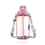 Load image into Gallery viewer, Water Bottle With Straw And Shoulder Strap Sticker For Kids - 1200Ml
