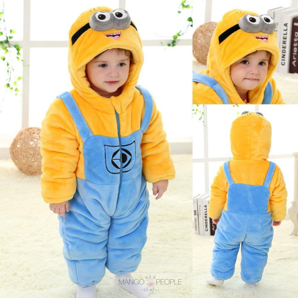 You're One in a Minion Flannel Hooded Romper for Babies Kids Onesie Mango People International 