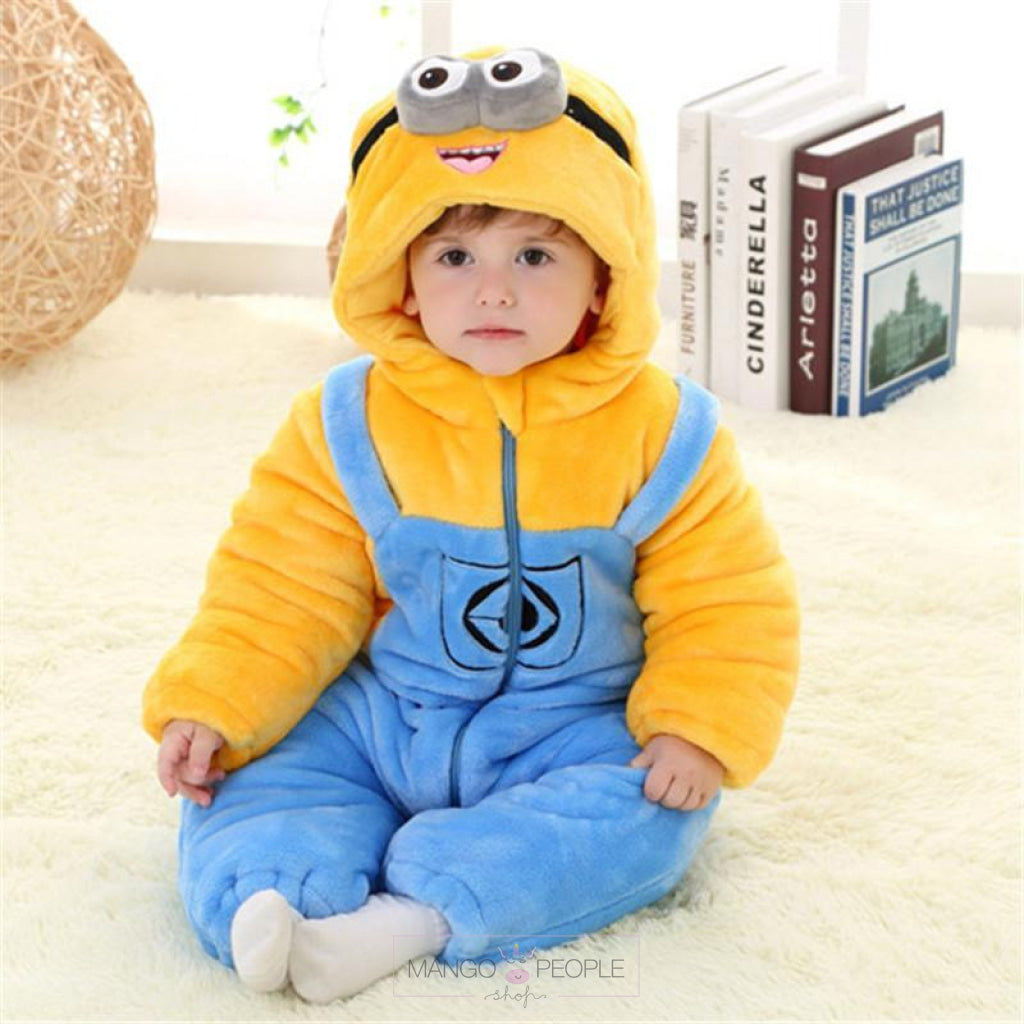 You're One in a Minion Flannel Hooded Romper for Babies Kids Onesie Mango People International 