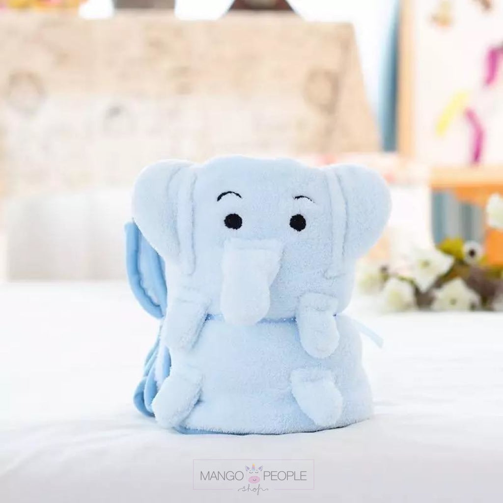 Cartoon Soft Flannel Baby Nap Blanket Blanket/ Throw Mango People Kids Blue Elephant 