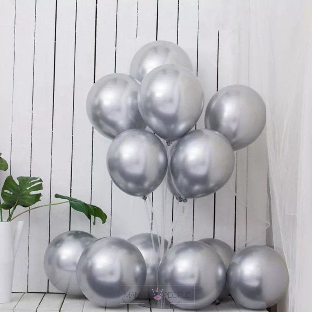 Chrome Metallic Latex Balloons- Set Of 100 Balloons Mango People Local Silver 