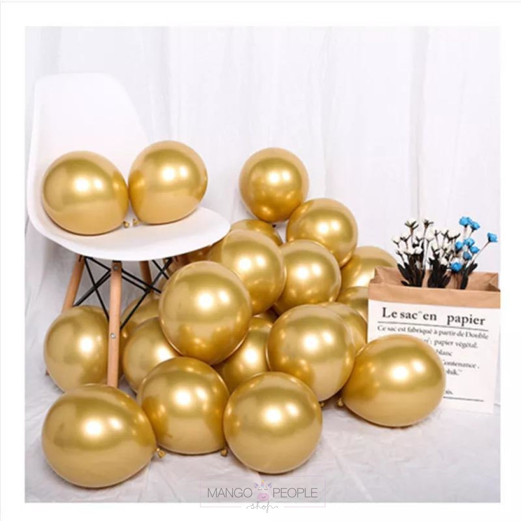 Chrome Metallic Latex Balloons- Set Of 50 Party Supplies Mango People Local Gold 