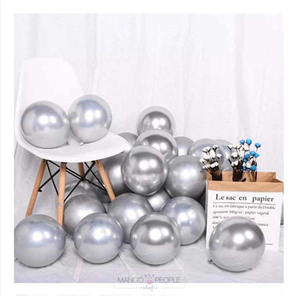 Chrome Metallic Latex Balloons- Set Of 50 Party Supplies Mango People Local Silver 