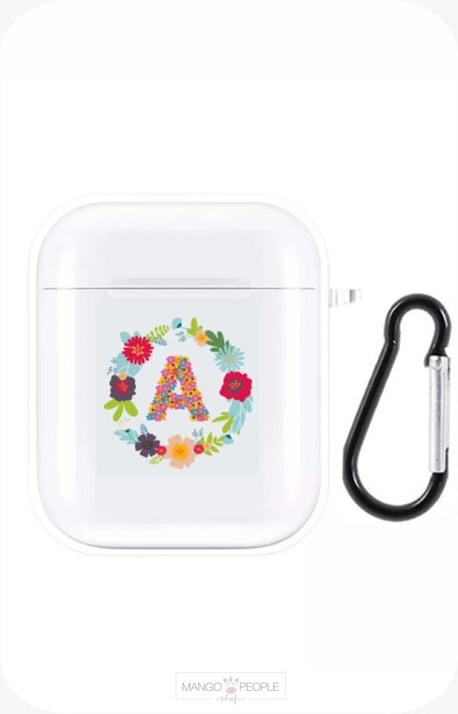 Cute Personalized Art Letter A With Round Floral Design Airpod Case Airpods 1/ 2 Airpods Case