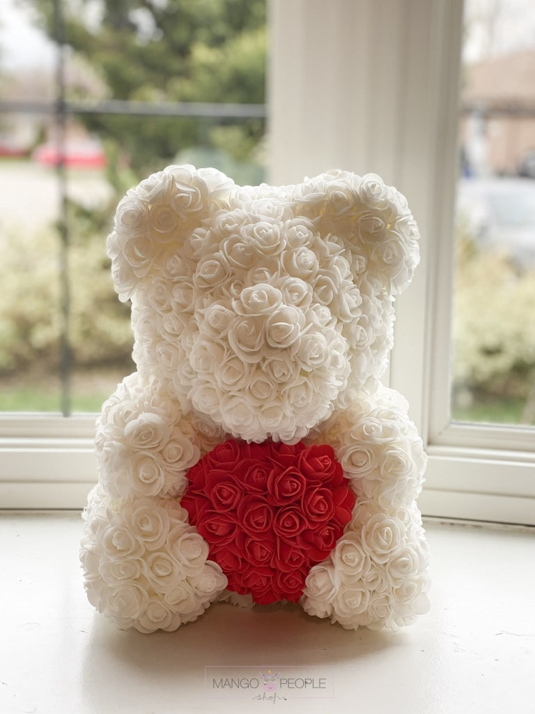 Eternity White And Red Roses Teddy Bear - 40cm Rose Teddy Mango People Local 