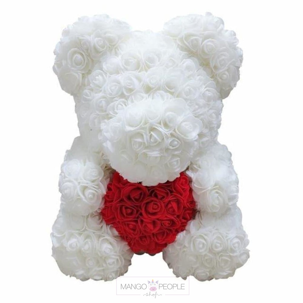 Eternity White And Red Roses Teddy Bear - 40cm Rose Teddy Mango People Local 
