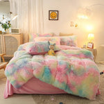 Load image into Gallery viewer, Fuzzy Rainbow Bedding Set Beds &amp; Accessories Mango People Factory 
