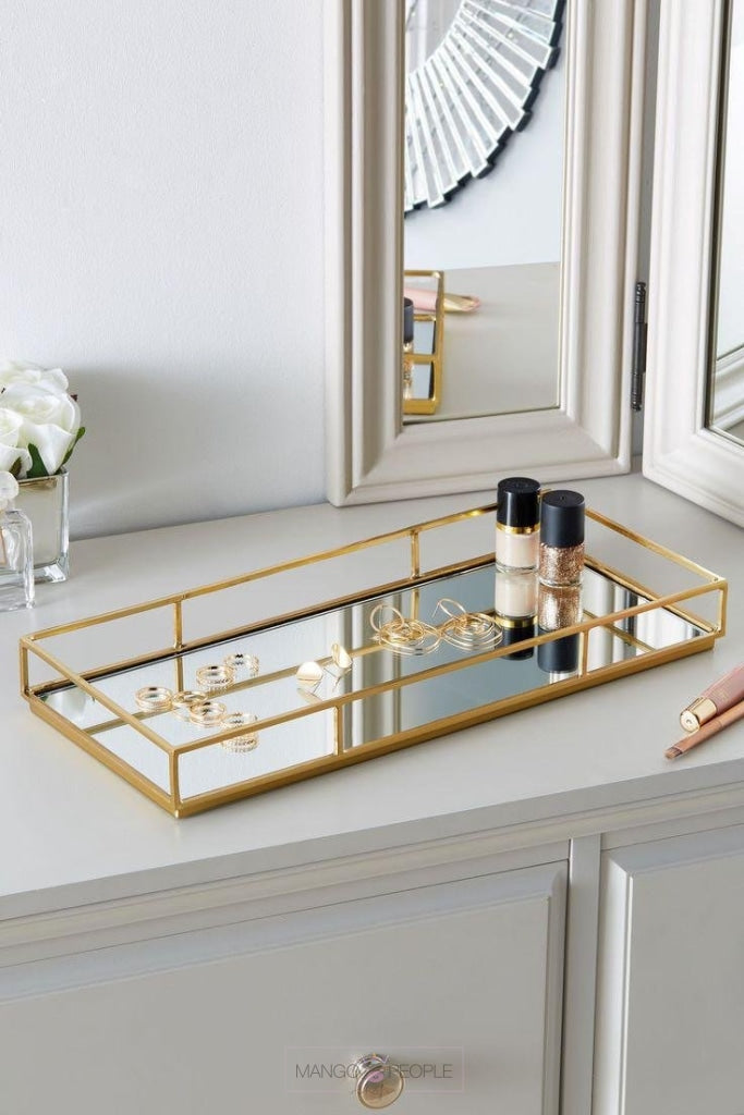 Glass Gold Tray Jewellery Table Accessory & Makeup Organiser Home & Living Moradabad 